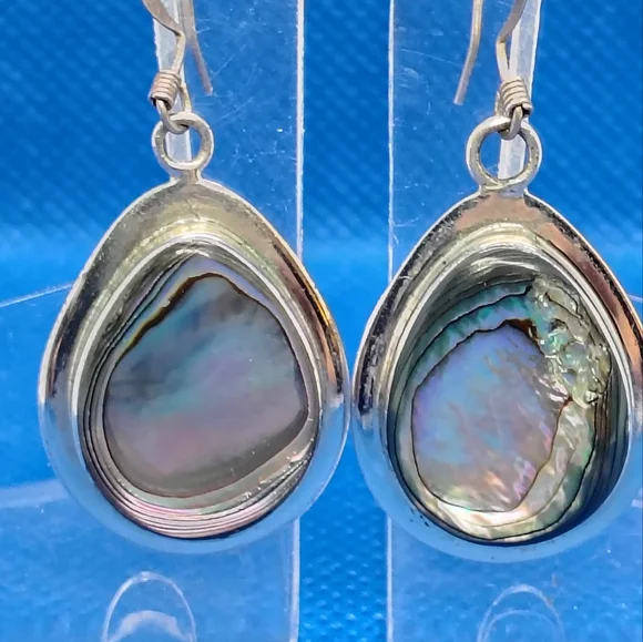 Silver Vintage Earring Lot- Vintage Native Liquid Silver Drop & Drop Abalone - Picture 3 of 10